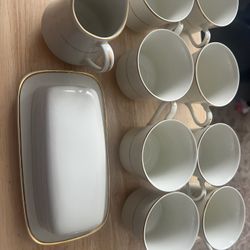 Royal Limited China Pieces (8) Cups, (1) Creamer, (1) Butter Dish