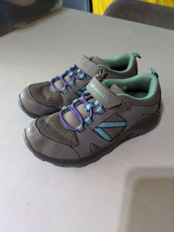 Merrell hiking shoes, kids size 12,  grey/purple/teal