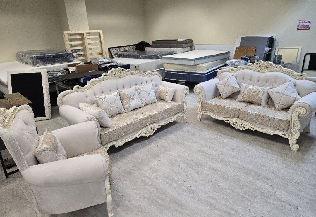 BRAND NEW 
Royal Monique 3 - Piece Living Room Set,Luxury Pearl Beige 
