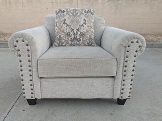 Gray Fabric Accent Chair with Nailhead Trim