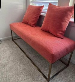 West Elm Custom Box Frame 49" Bench in Desert Sunset Cloth w Antique Brass 49x16x16