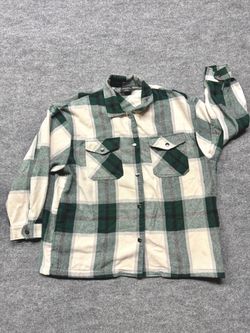 HFX Mens XL Heavyweight Flannel Shirt Jacket Green Plaid Button Front Winter