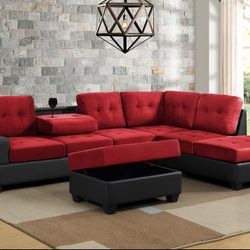 Red and Black Sectional Sofa Heights Brand New in BOX