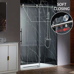 BSDC6076-B  Frameless Sliding Shower Doors with Soft Close System, 57.5-60" Width x 76"Height with 3/8"(10mm) Clear Tempered Glass in Brushed Nickel F