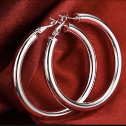 925 Sterling Silver thick stamped classic Hoop earrings
