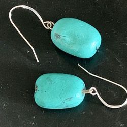 Vtg 15.57 mm FauxTurquoise Dangle Hooks Earrings 925 Solid Sterling Silver  total Weight 6.60 grams 