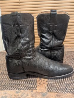 JUSTIN J40594 PEBBLED LEATHER MEN'S LEGACY ROPER BOOTS SIZE 9.5