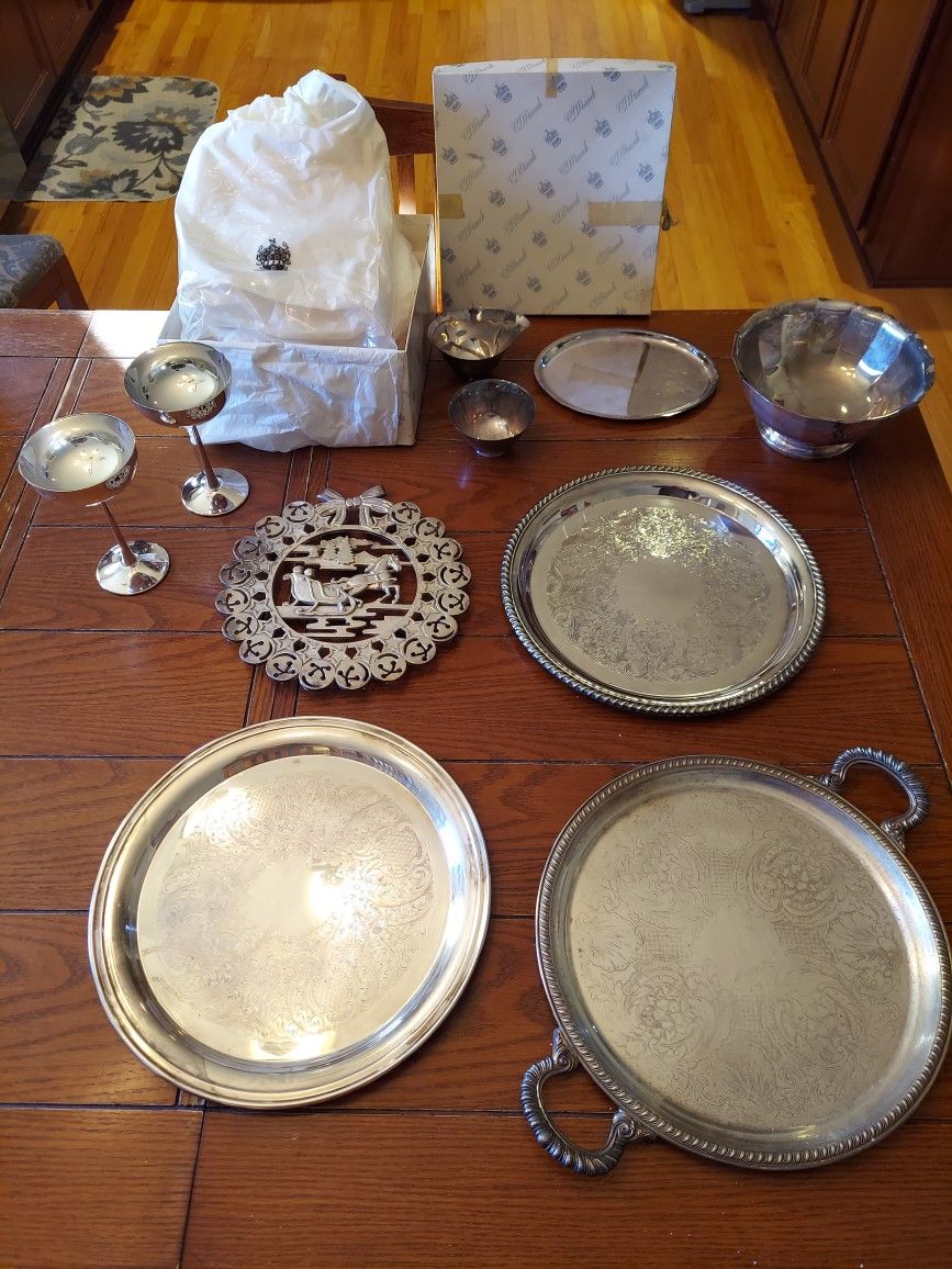 Silver Platters, Goblets & Other Pieces $50