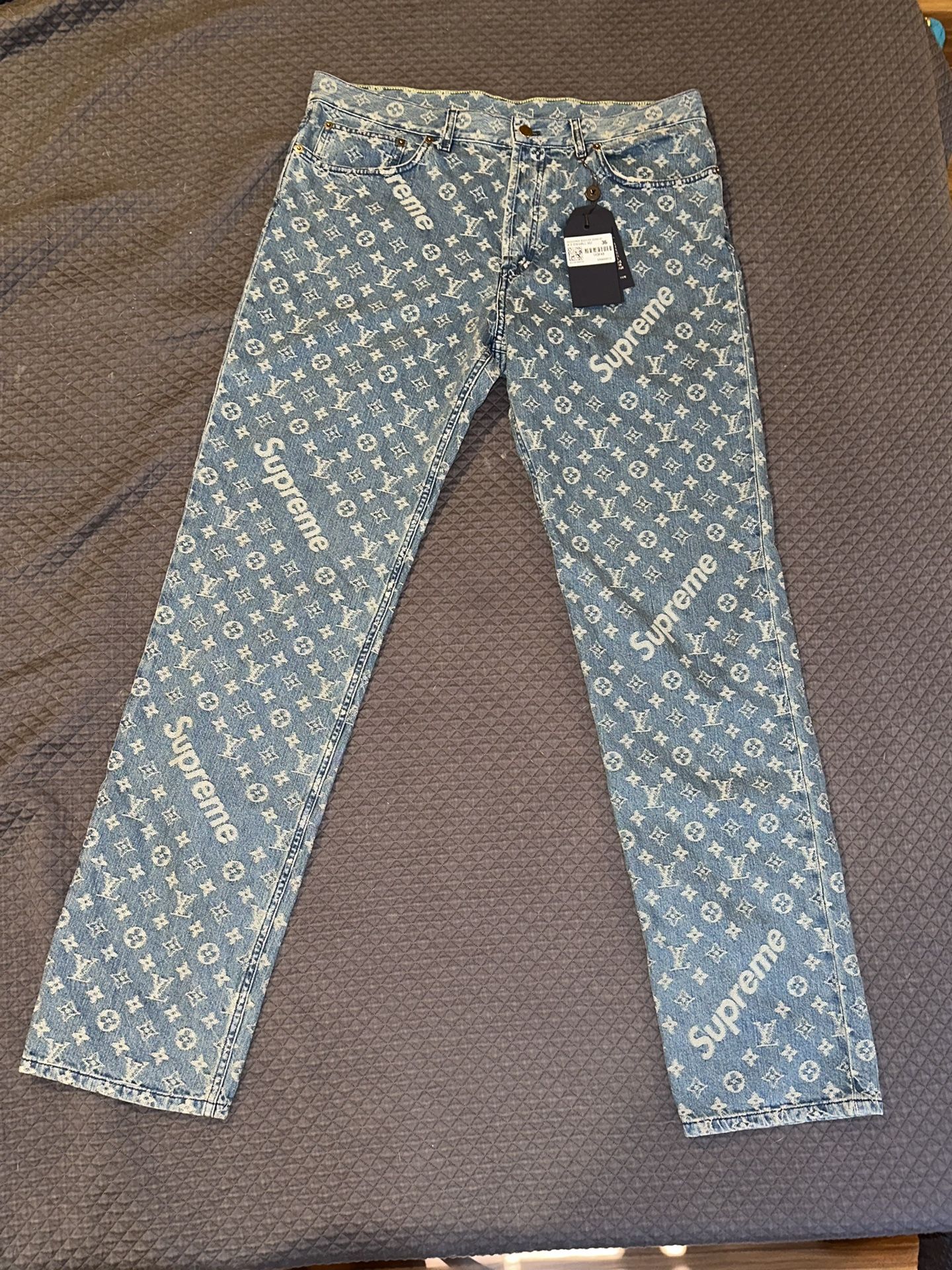 Supreme X Louis Vuitton Blue Denim Jeans 5 Pocket Brand New AUTHENTIC 
