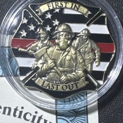 #106 Firefighter Challenge Coin – “First In, Last Out” – Bradford Exchange – Limited Edition #0383 – COA Included 