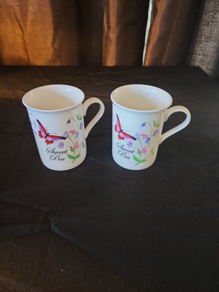 Fisher Bone China Tea Cups/mugs Sweet Pea 2x