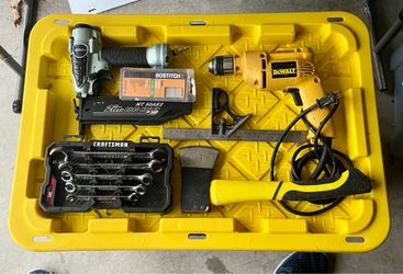 Hitachi Brad Nailer/Dewalt 1/2” drill, Craftsman Wrench’s, Square & Ax