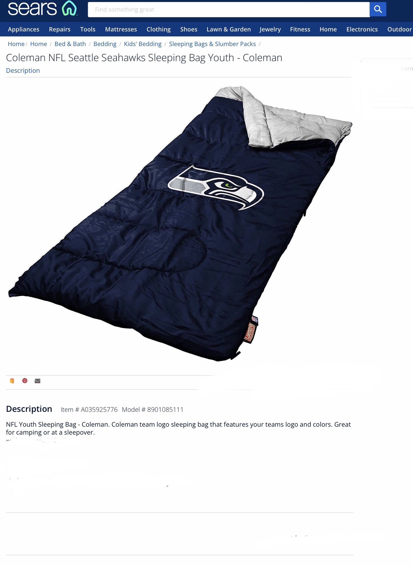 NFL Seattle Seahawks Coleman Youth Sleeping Bag