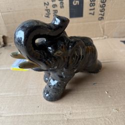 Black Ceramic Elephant Figurine - Good Luck Decor