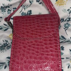 Mini Hot Pink Faux-Croc Pouch