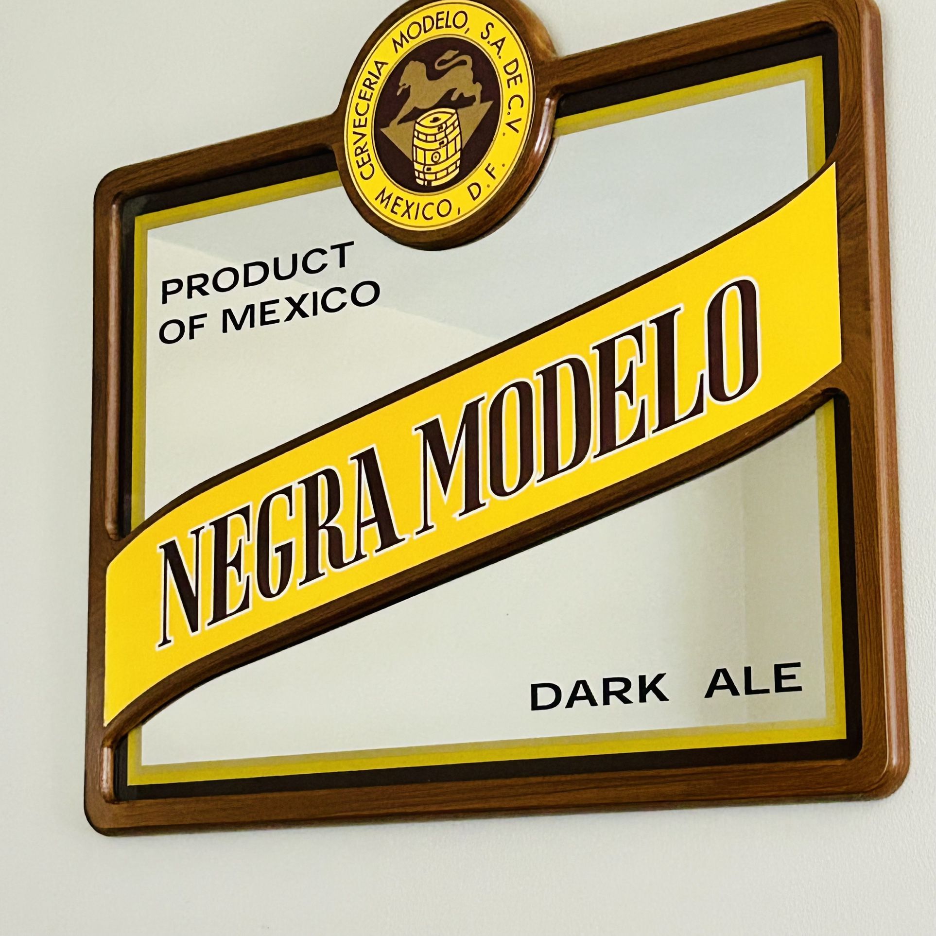 Modelo Beer Mirror Bar Sign — Negra Modelo Beer Advertising Frame Wood — 3D Design — 25.5 x 22