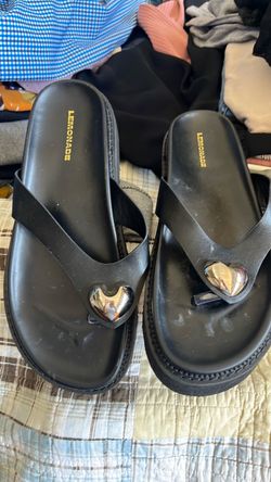 Lemonade Black Platform Flip Flops with Heart Detail