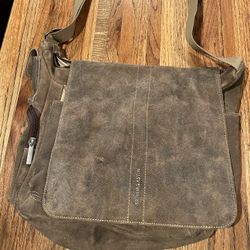 Suede Distressed Vintage Leather Tan Messenger Bag