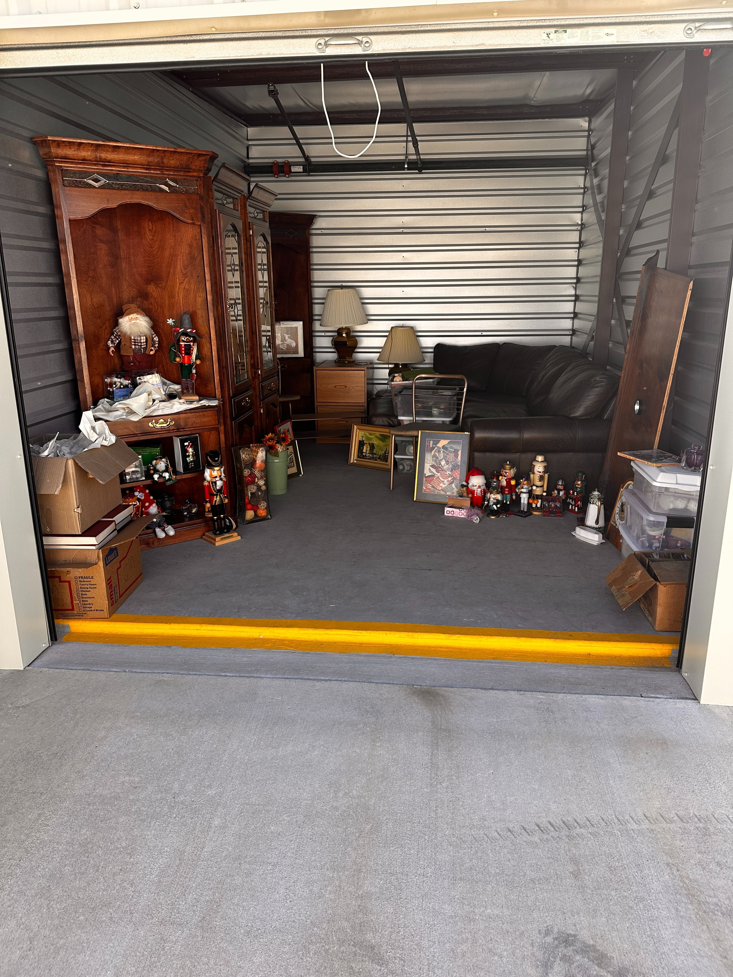 Auction Unit 124 6/27-Antiques, Christmas, Decorations, Couch, Furniture, Lamp, Table, Totes, Vintage, Wall art