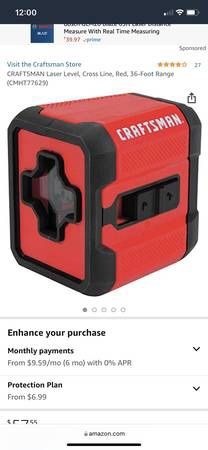 CRAFTSMAN Laser Level, Cross Line, Red, 36-Foot Range (CMHT77629)