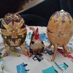 jewelry egg and rooster musical box bundle