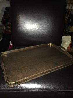 Wood tray with metal corners