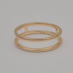 14K Yellow Gold Double Band Ring Size 6.25 Open Bar Minimalist Fine Jewelry
