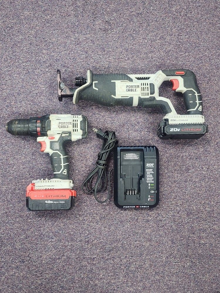Porter Cable 1/2" Drill Driver & Reciprocating Saw with 2 Batteries & Charger 