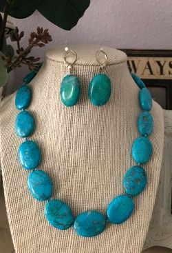SUPER HEAVY REAL TURQUOISE NECKLACE/EARRING SET VINTAGE