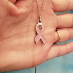 Sterling Silver Pink Ribbon Breast Cancer Pendant/Necklace 
