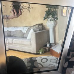 Pewter wood frame mirror