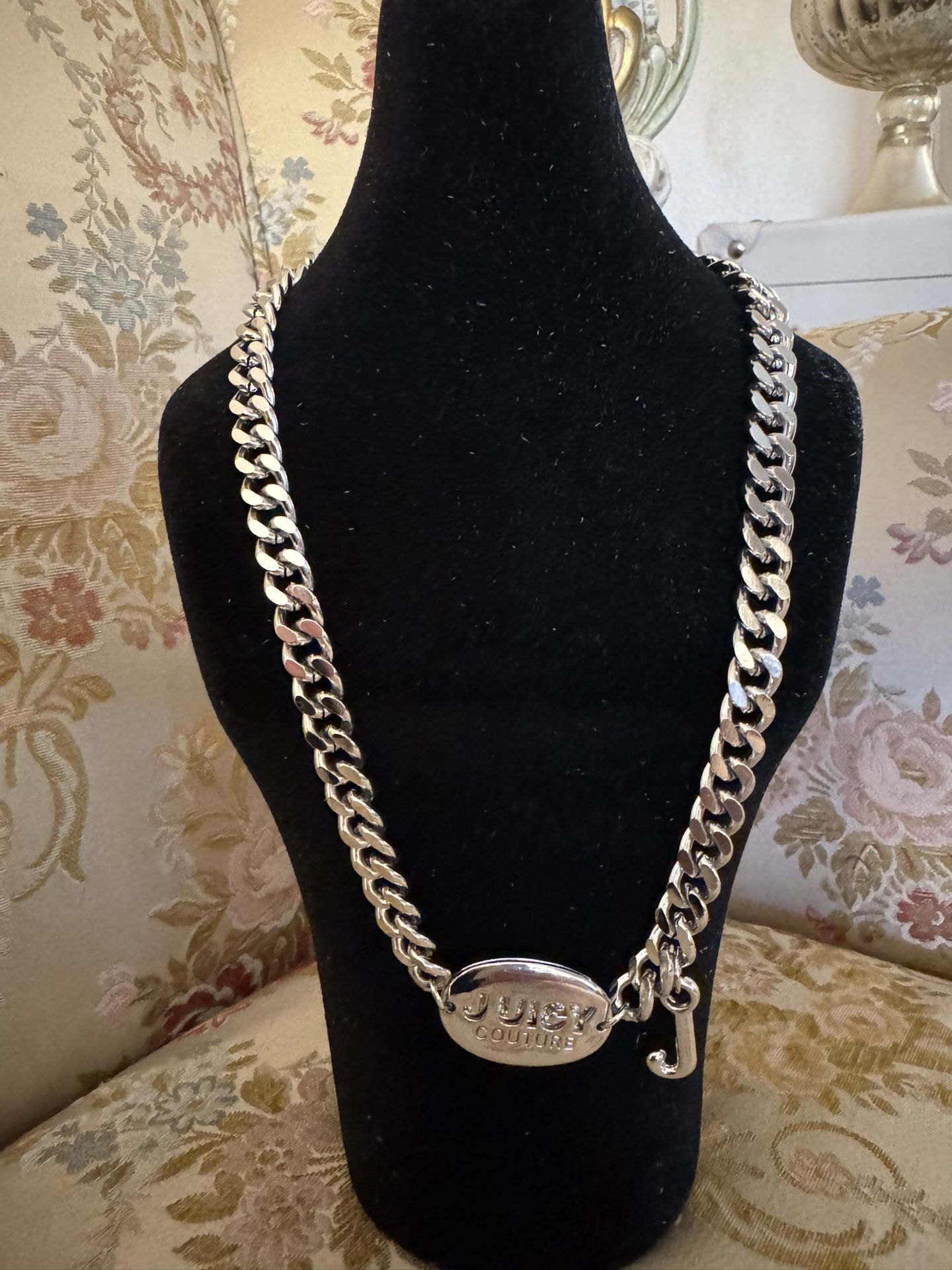VINTAGE JUICY COUTURE SILVER CHAIN CHOKER LOGO CRYSTAL NECKLACE