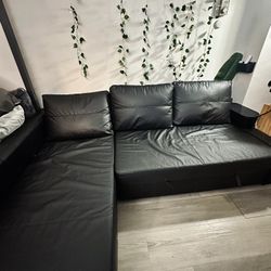 L Shaped Leather Black Sofa