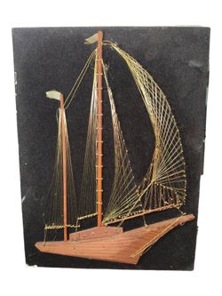 Vintage String Art Sailboat Wall Hanging Wood Boat Nautical Decor 3D