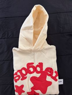 Sp5der Cream and Red Graphic Hoodie Size M