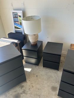 Black 2-Drawer Nightstands +2 black 3- drawer dressers
