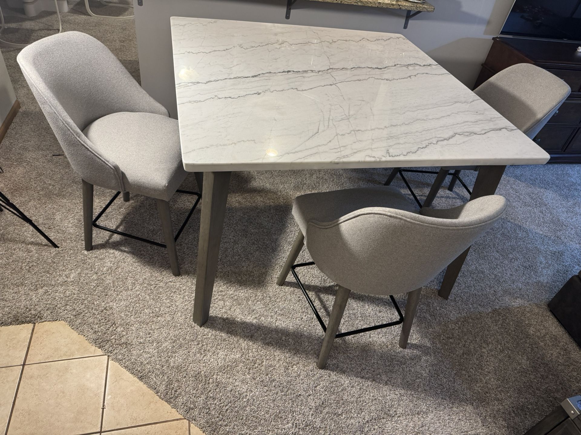 Marble Counter-Height Dining Set – Table + 3 Chairs