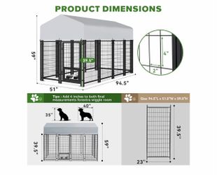 8x4x5.6 Outdoor Dog Kennel for Small/Medium Dogs, Welded Wire Outside Dog Pen, Anti-Rust Dog Run with Secure Lock, UV-Resistant Waterproof Roof & Swiv