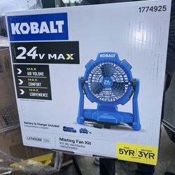 Kobalt 7-in 3-Speed Indoor or Outdoor Blue Misting Floor Fan (Battery and Charger Included)