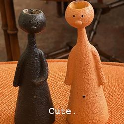 Put the “you” in unique; Pair of Modernist Speckled Resin Figural Candleholders/Air Plant Holders: