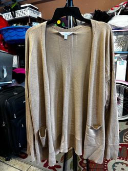 Tan Open Front Cardigan with Pockets