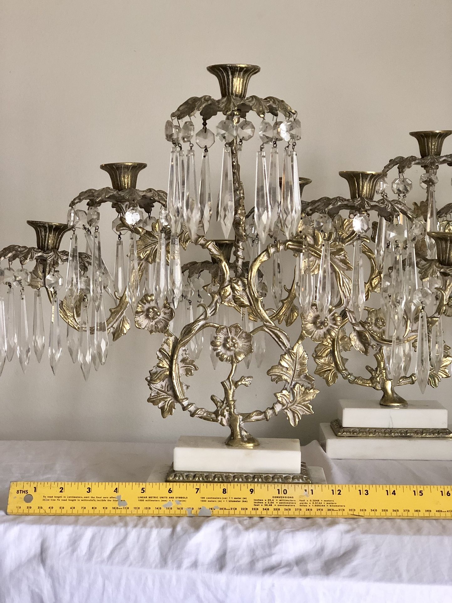PAIR of Large Hollywood Regency Crystal Candelabras, 100 Crystals!