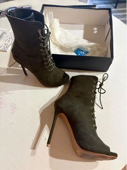 Olive green open toed heels
