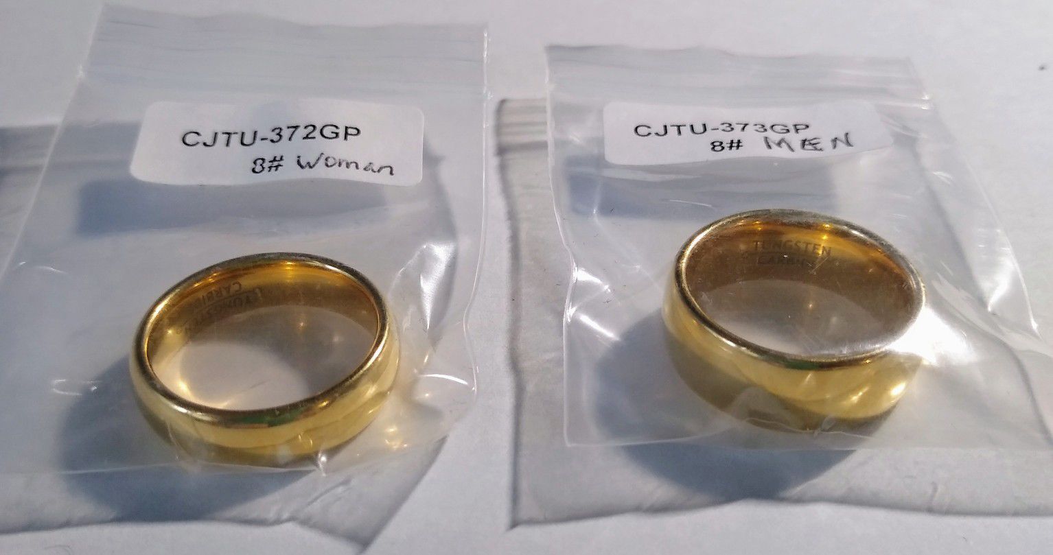 Tungsten jeweler wedding band set gold rings