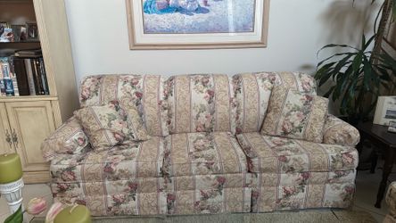 Comfortable couch with folding bed and love seat .