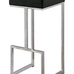 New two (2) Grey leatherette chrome metal finish frame bar stool