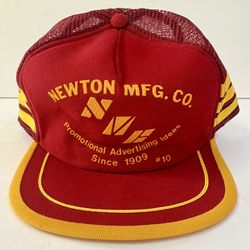 Vintage Trucker Hat Newton MFG. CO Three Stripe Mesh Snapback Iowa 80s