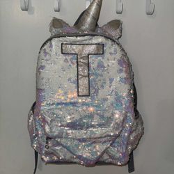 Justice Unicorn Initial T sequins book bag
