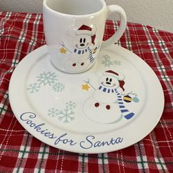 Disney Store “Cookies and Milk for Santa” Mickey Mouse Christmas Eve Set Snowman