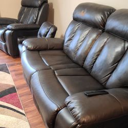 Leather Reclining Couch Set